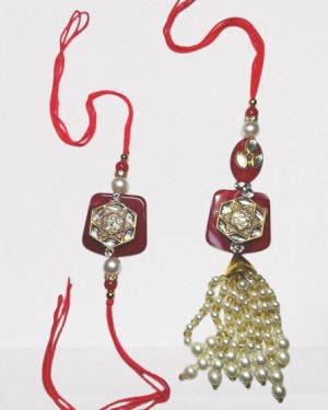 Bhaiya Bhabhi Rakhi & Latkan Combo – Pearl & Moti Rakhi Set (Rakhi + Latkan)